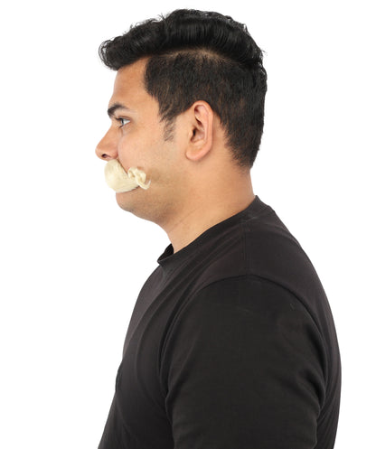 HPO Men’s Brown Curled Handlebar Mustache – Vintage Style Fake Facial Hair for Retro Characters | Ideal for Halloween, Cosplay and Themed Parties