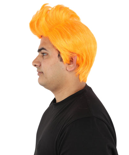 HPO Men's Brain Slug Orange Wig | Medium Spiked Synthetic Hair with Attached Green Alien Plush and Messy Texture | Sci-Fi Cosplay, Halloween, Cartoon Theme Party, and Funny Costume Accessories