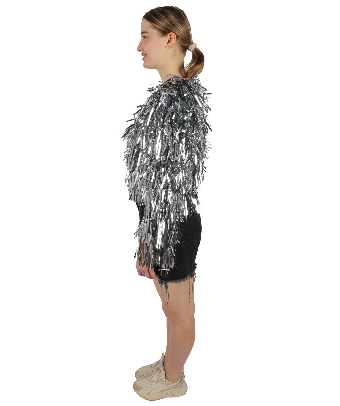 HPO  Women's Tinsel Sparkly Silver Jacket, Perfect for Halloween