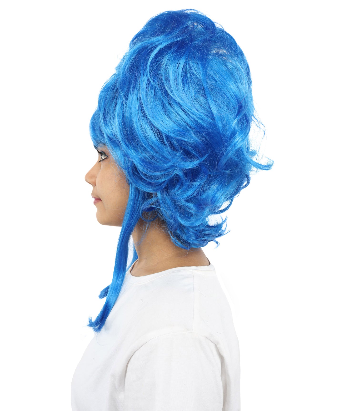HPO Women’s Blue Heart-Shaped Fantasy Wig with Flower Clips | Voluminous Straight Synthetic Hair | Ideal for Halloween, Cosplay, and Themed Parties