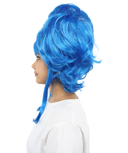 HPO Women’s Blue Heart-Shaped Fantasy Wig with Flower Clips | Voluminous Straight Synthetic Hair | Ideal for Halloween, Cosplay, and Themed Parties