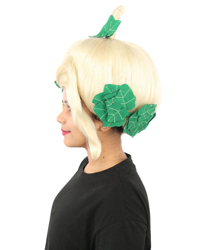 HPO Adult Women's Sculpted Pumpkin Show Wig | Multiple Color Options | Create of synthetic fiber, massive spherical updo with green leaf accents, breathable base | Halloween, theater, drag, performance, party, costume events