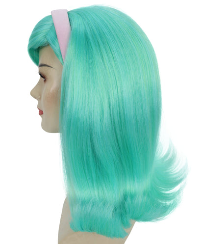 HPO Women’s Rap Diva Wig | Medium Wavy Blue Lake Hairstyle | Bold Synthetic Hairpiece with Adjustable Cap for Cosplay, Parties, Stage & Performances