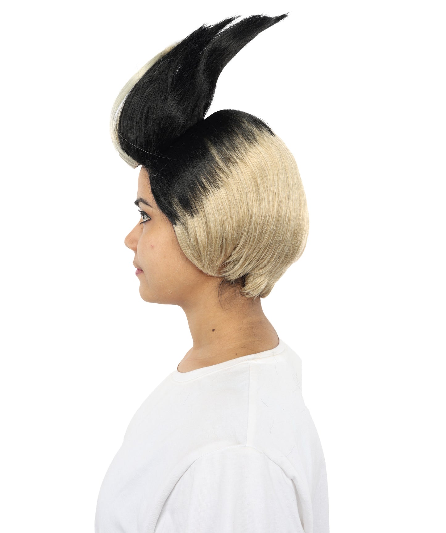 HPO Women's Spiky Black & Blonde Anime Wig | Layered Fantasy Cosplay Hairpiece with High Volume Style for Halloween, Roleplay &  Events