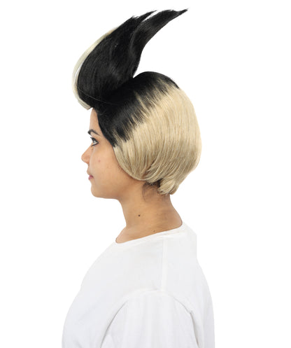 HPO Women's Spiky Black & Blonde Anime Wig | Layered Fantasy Cosplay Hairpiece with High Volume Style for Halloween, Roleplay &  Events