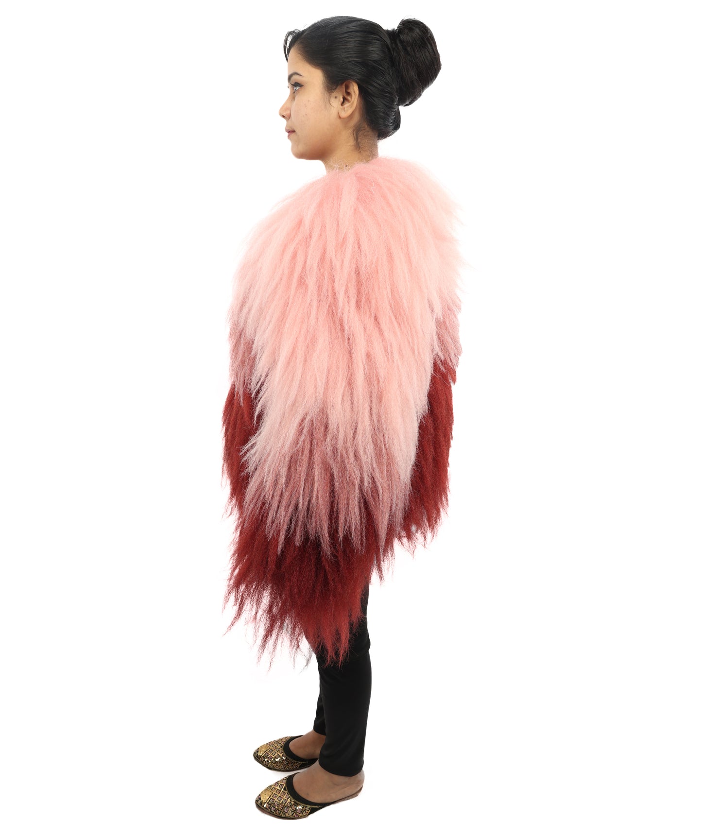 HPO Women's Pink & Merun Ombre Shaggy Costume Coat | 30 Inch Long Synthetic Hair Kpop Idol Jacket | Party Halloween Cosplay Music Video Performance Events