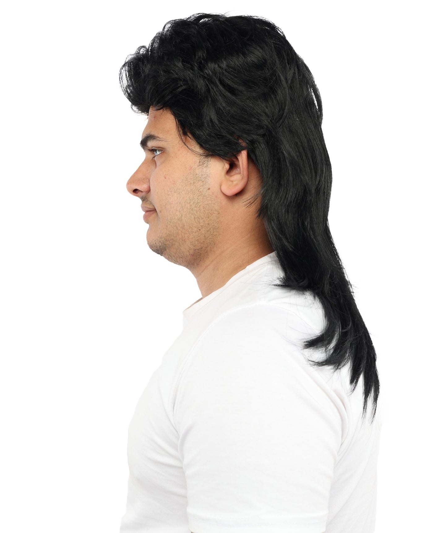 HPO Men’s 20 Inch Black Mullet Wig | Retro 80s Style with Heat-Resistant Fibers | Short Front, Long Back Synthetic Wig for Halloween, Cosplay & Theme Party Looks