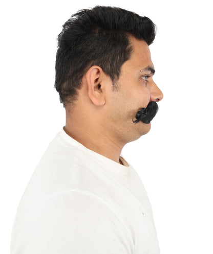 HPO Men’s Brown Curled Handlebar Mustache – Vintage Style Fake Facial Hair for Retro Characters | Ideal for Halloween, Cosplay and Themed Parties