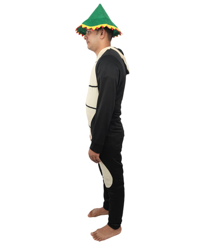 HPO Men's Funny Worm Costume – Black & Khaki Comedy Tunic with Curved Body Shape | Novelty Fancy Dress for Humorous Party Appearances