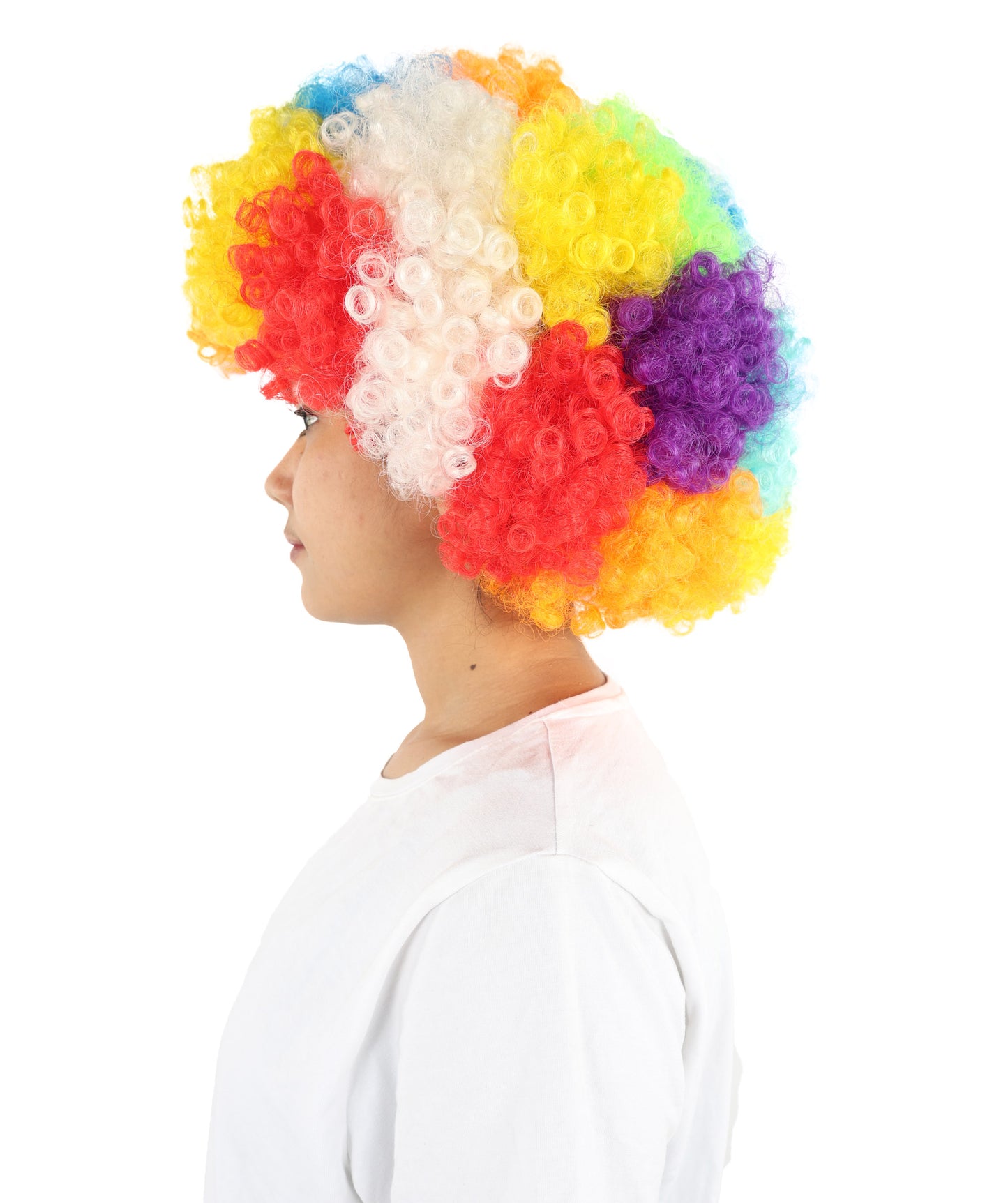 HPO Women's Clown Wig | Rainbow Curly  Hairpiece | Adjustable Cap Synthetic Wig for Halloween, Circus, Stage & Festivals