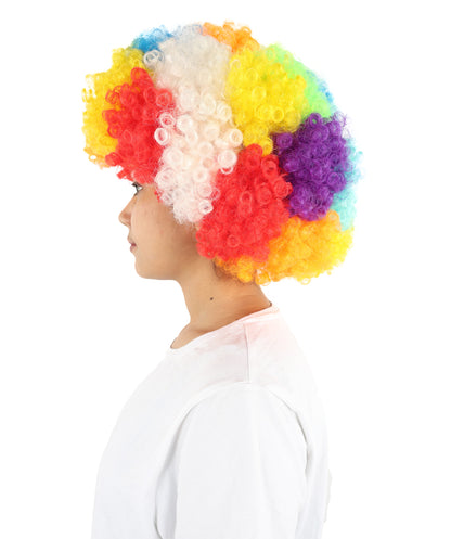 HPO Women's Clown Wig | Rainbow Curly  Hairpiece | Adjustable Cap Synthetic Wig for Halloween, Circus, Stage & Festivals