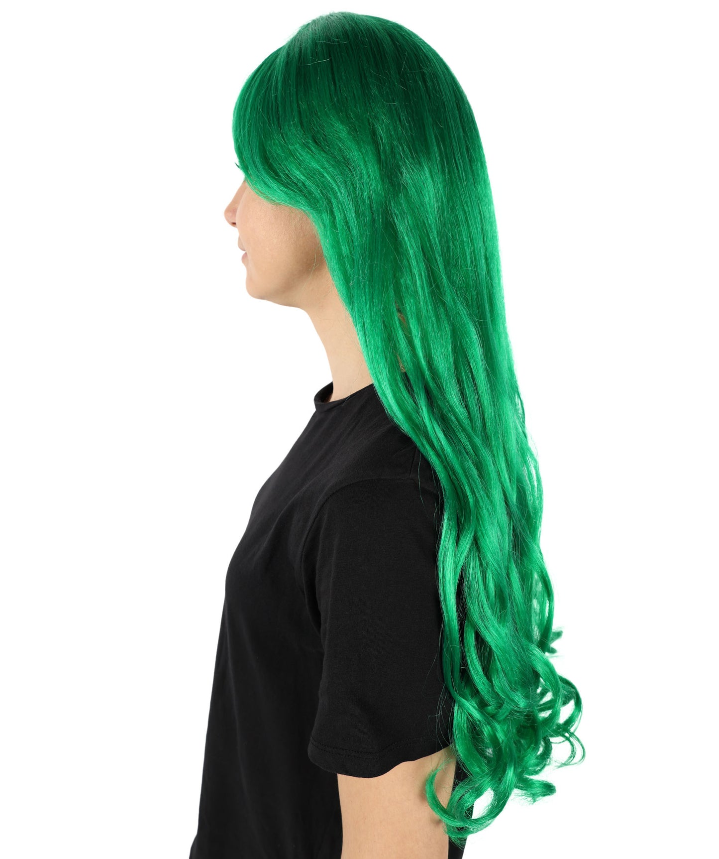 HPO Women's Multicolor Long Curly Wig with Fringe, Flame-retardant Synthetic Fiber