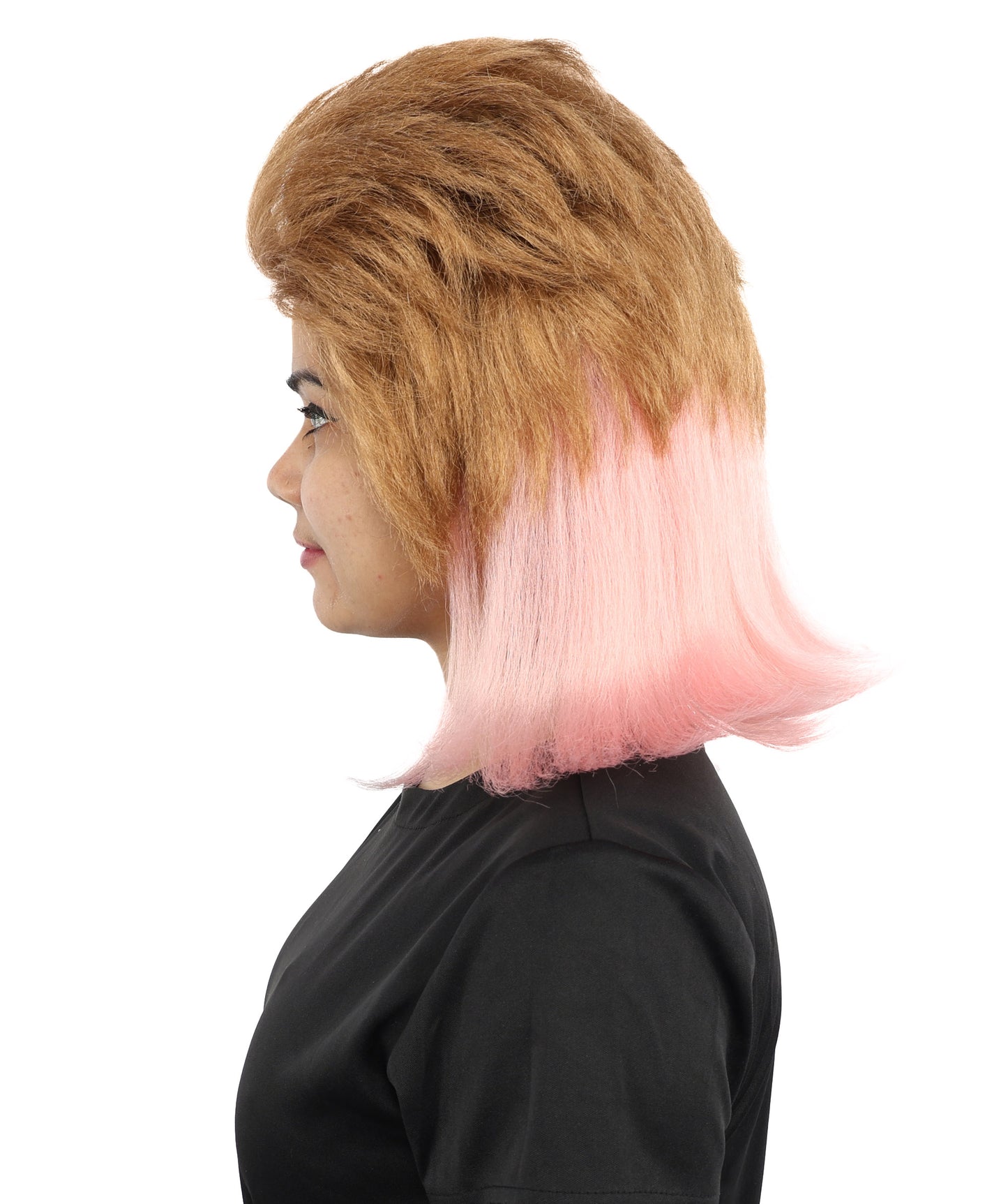 HPO Women's Brown And Pink Bob Wig | 14-Inch Celebrity-Inspired Hair | Ideal for Cosplay, Costume, and Themed Parties