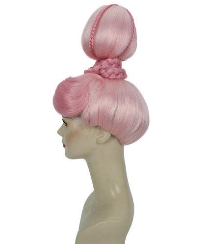 HPO Women's Pink High Bun Wig I Halloween Wig I Flame-retardant Synthetic Fiber