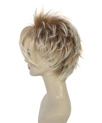 Women’s Short Spiky 80s Style Punk Blonde Wig | Teased Wave with Platinum Tips for Women | Ideal for Halloween | Breathable Capless Cap