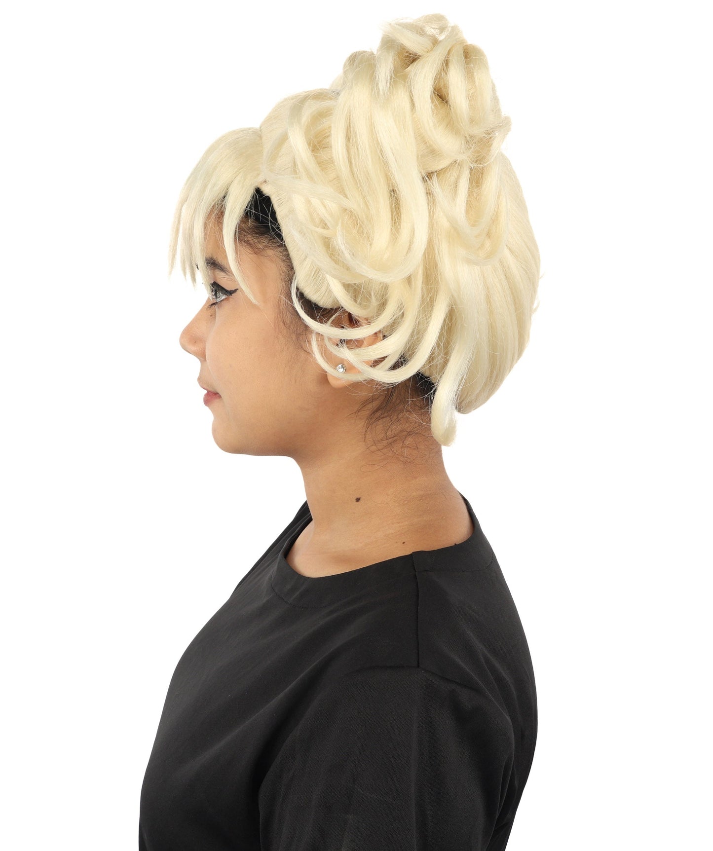 HPO Adult Women’s Messy Twin Bun Wig with Graphic Bangs | Multiple Color Options | Edgy Wig for Cosplay, Fashion Events, Halloween & Stage Wear | Adjustable Cap, Lightweight Synthetic Fiber