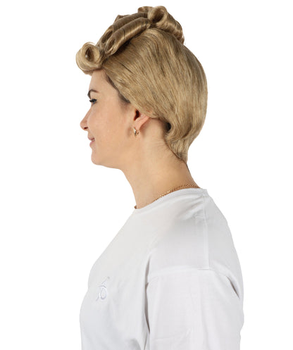 HPO Adult Women's 40s Wavy Blonde Vintage Wig | Halloween and Cosplay Wig | Flame-retardant Synthetic Fiber