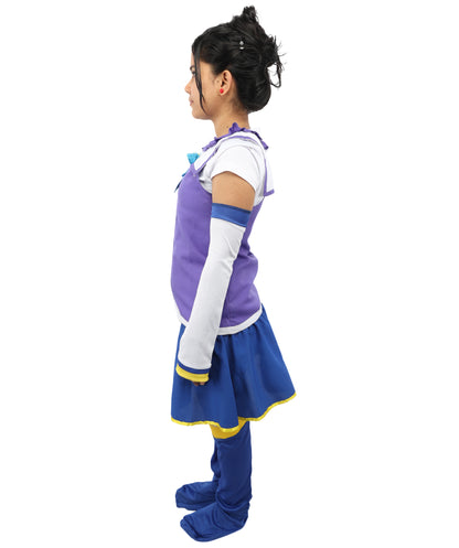 HPO Japanese Anime Fantasy Outfit | Vibrant Purple and Blue Ronior Jersey with Dress, Leg Socks, Bow, and Hand Gloves | Ideal for Cosplay, Halloween, and Performance