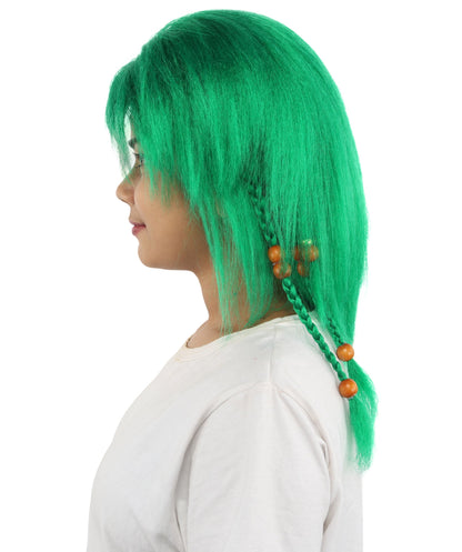 HPO Adult Women's Long Tribal Braided Wig | Multiple Color Options | Dark Shaggy Bob with Beaded Strands, Synthetic Fiber & Breathable Cap | Halloween, Sci-Fi Roleplay, Fantasy Costume