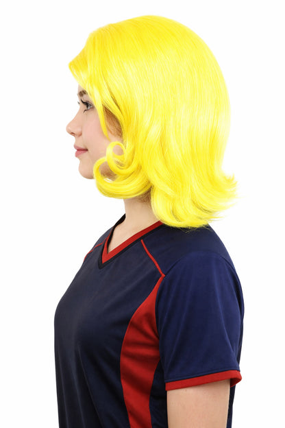 HPO Women's Wavy Bright Yellow Wig | Vibrant Synthetic Medium Hairstyle for Cosplay, Festivals, Stage Shows,  Parties & Photoshoots