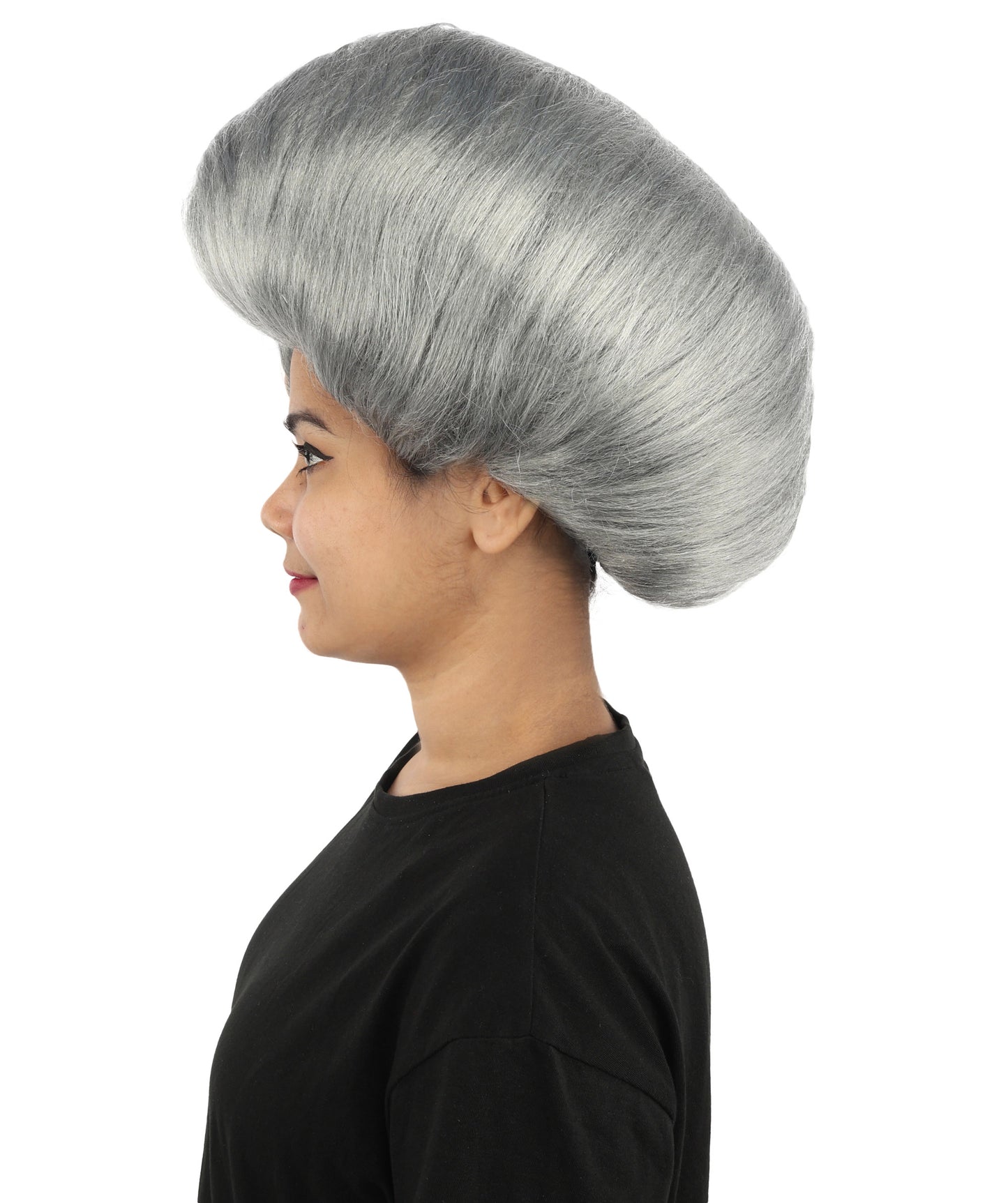 HPO Women's Architectural Beehive Wig | Monochromatic steel grey, create of synthetic fiber, massive 13-inch sculpted volume with side swirl, breathable base | Party, Halloween, theater, drag, performance, costume events