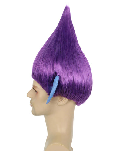 HPO Men's Pointy Diamond Guy Troll Wig with Blue Ears,Multiple Color,Flame-Retardant Synthetic Fiber