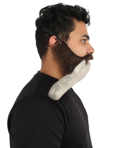 HPO Men's Sculpted Fake Beard & Mustache Set | Grey Styled Mustache Combo Synthetic Fiber | Party Halloween Cosplay Theater Drag Performance Costume Events