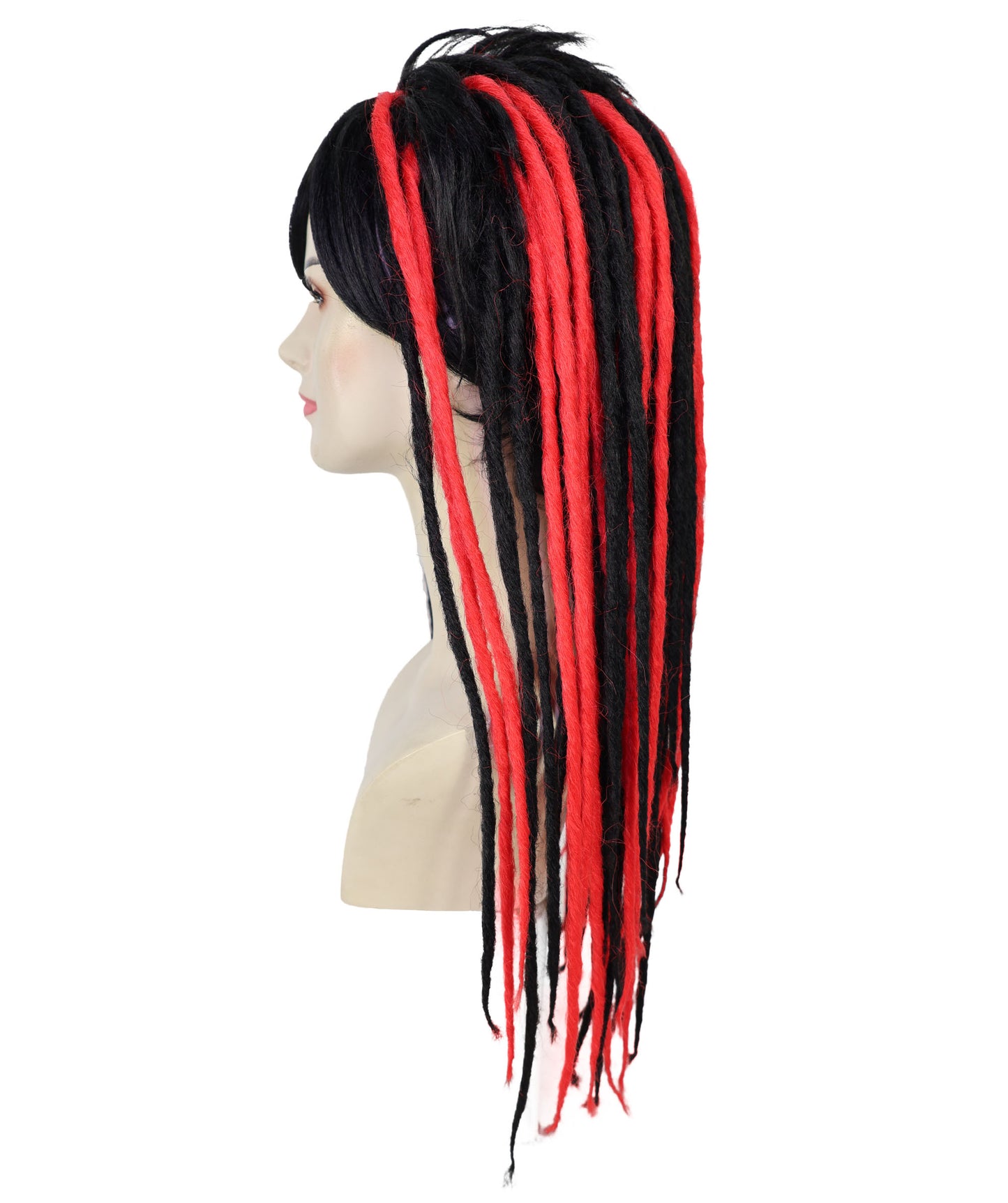 HPO Adult Women’s Long Straight Black and Red Rasta Dreadlocks Wig | Ideal for Halloween | Breathable Capless Cap