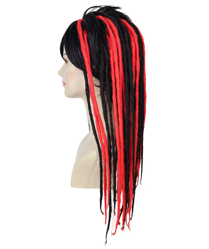 HPO Adult Women’s Long Straight Black and Red Rasta Dreadlocks Wig | Ideal for Halloween | Breathable Capless Cap