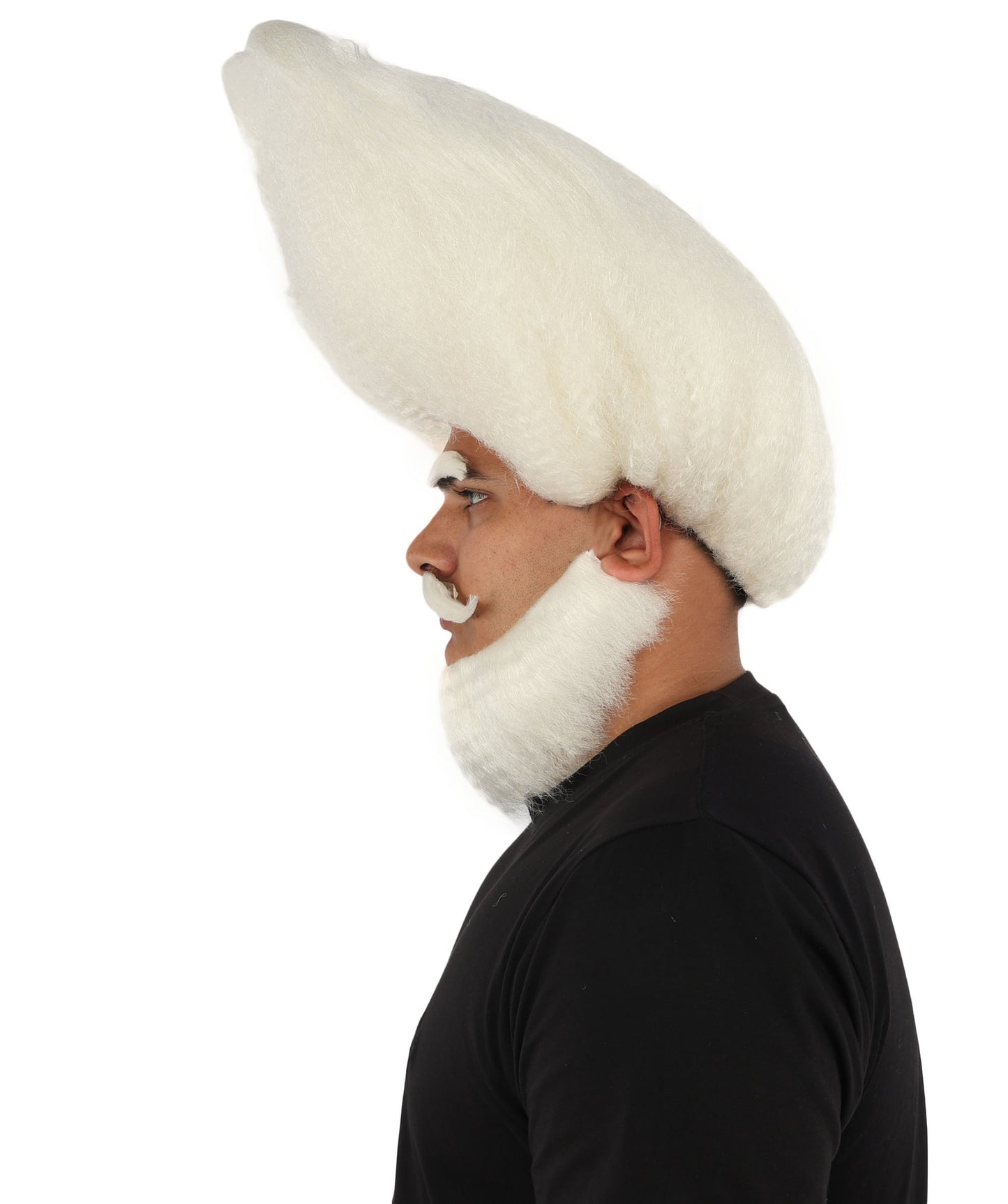 HPO Men's Crescent Fantasy Wig Beard Mustache & Eyebrow Set | Massive structural moon shape with matching facial hair and capless construction | Essential for theatrical stage drag performance costume events and party