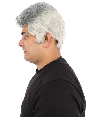 HPO Men’s 9 Inch Short Gray Wig | Capless Synthetic Hair | Ideal for Halloween , Historical and Fantasy Character Cosplay