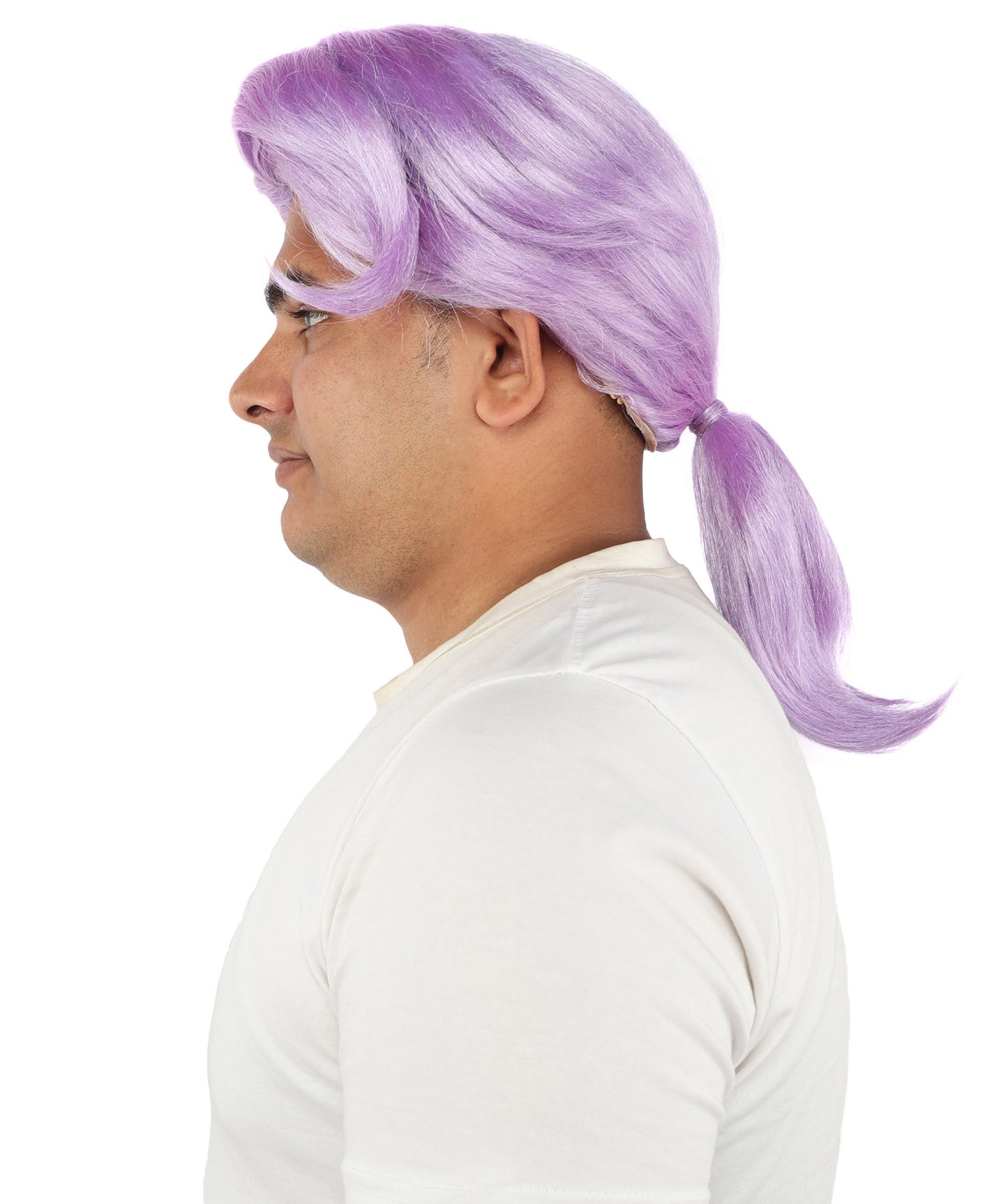 HPO Men's Golden Blonde Curtain Bang Wig | Shoulder Length Wavy Surfer Style, Heat Resistant Synthetic Fiber & Breathable Net | Halloween, Funny Roleplay, Theater, 90s Party & Costume Events