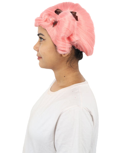 HPO Women's Golden White Mixed Curly Pigtail Wig | Messy Ringlet Twin Tails with Attached Fabric Ribbons, Synthetic Fiber & Breathable Cap | Halloween, Movie Character Roleplay, Costume Party & Theater