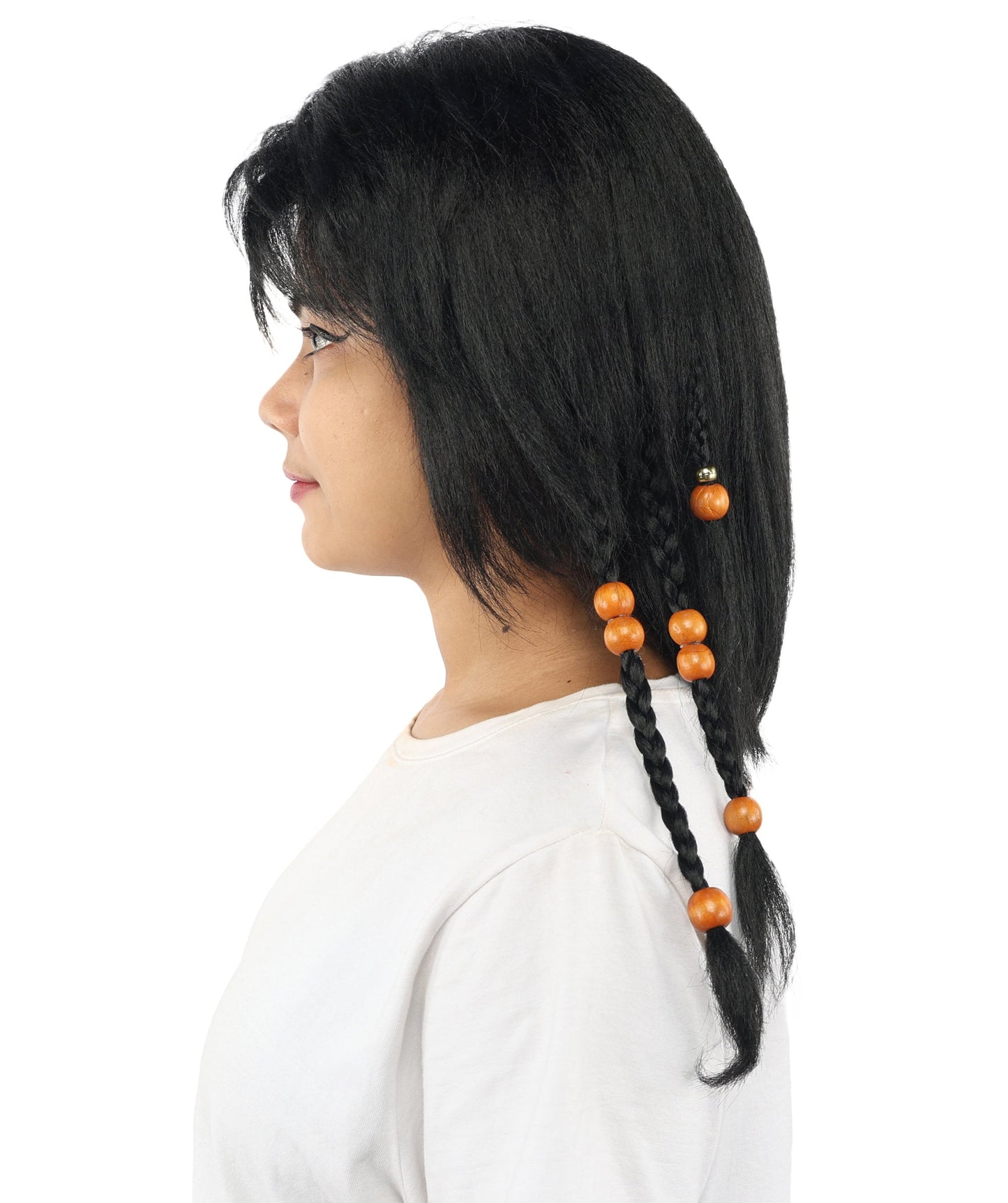 HPO Adult Women's Long Tribal Braided Wig | Multiple Color Options | Dark Shaggy Bob with Beaded Strands, Synthetic Fiber & Breathable Cap | Halloween, Sci-Fi Roleplay, Fantasy Costume