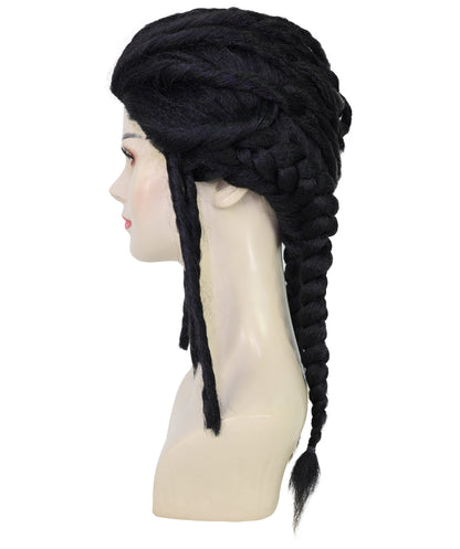 HPO Adult Women’s Black Braided Wig with Natural Hairline | Inspired by Fantasy Adventure Heroine Look | Ideal for Halloween |       Breathable Cap