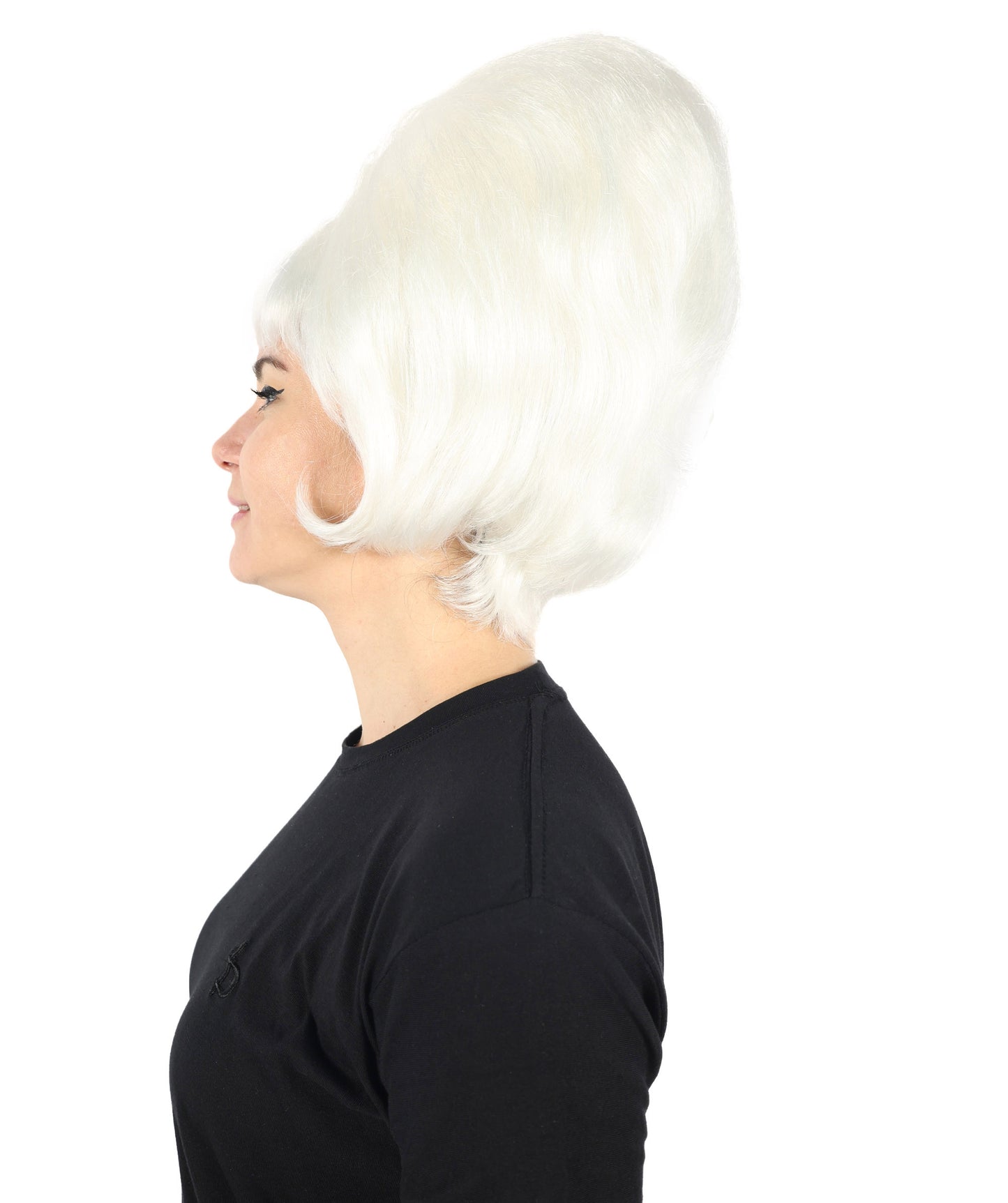 Women's Short and Groovy 60's Beehive Wig, 10" Inches Pure White Updo with Bangs Hair | HPO