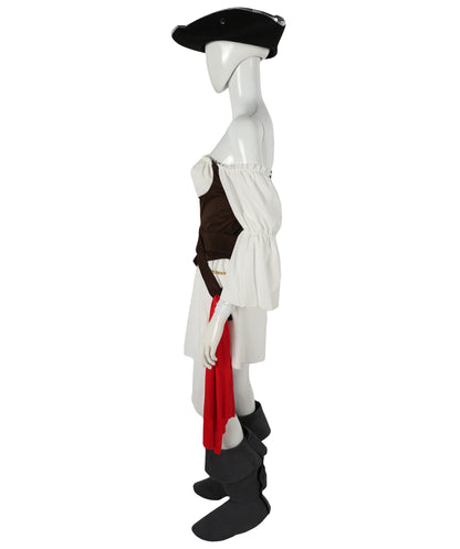 HPO Adult Women's Brown and White Inflatable Pirate Costume | Fun Halloween & Party Outfit | Medieval Fantasy Outfit with Accessories