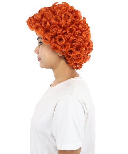 HPO Women's Copper Red Afro Wig – 11 Inch Tight Curls with Capless Cap | Synthetic Curly Hairpiece for Halloween, Disco, Clown, Cosplay & Pride Events