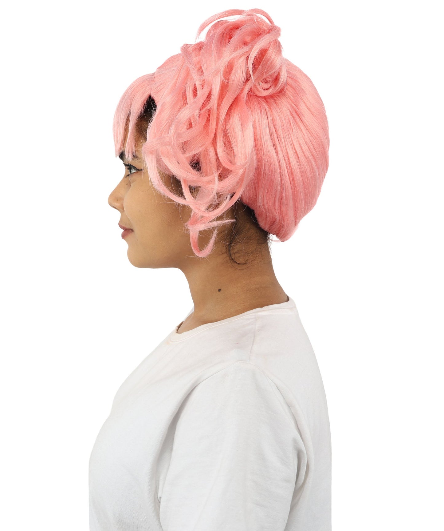 HPO Adult Women’s Messy Twin Bun Wig with Graphic Bangs | Multiple Color Options | Edgy Wig for Cosplay, Fashion Events, Halloween & Stage Wear | Adjustable Cap, Lightweight Synthetic Fiber