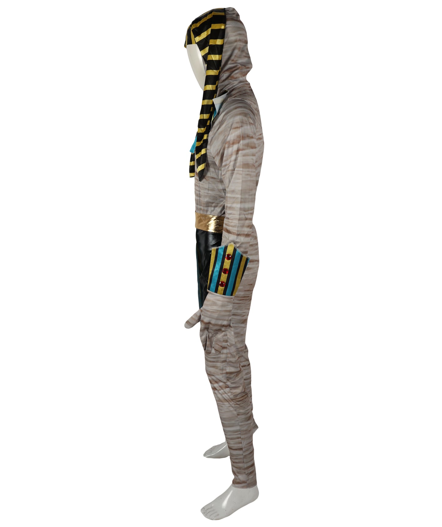HPO Adult Men’s Mummy King Costume Set | Ancient Wrap Robes with Gold Accents & Regal Headpiece | Adjustable Fit | For Halloween & Egyptian-Themed Events