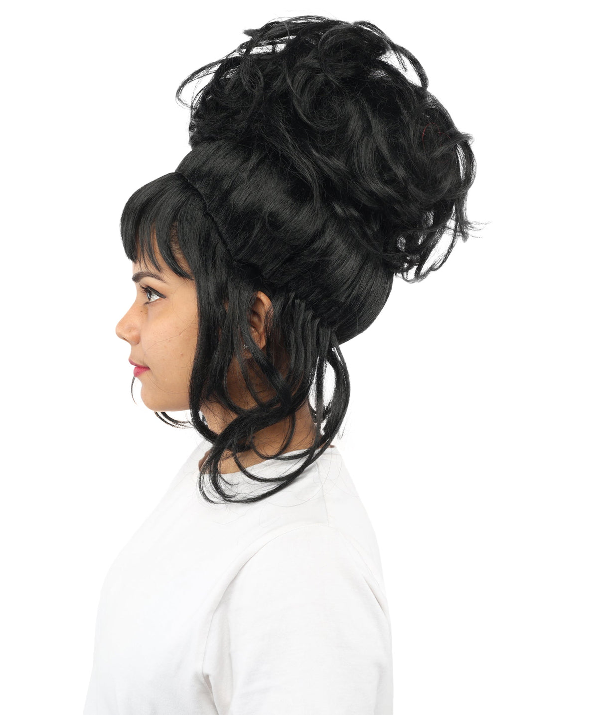 HPO Adult Women's Elegant Updo Tendril Wig | Multiple Color Options | Pastel peach hue, create of synthetic fiber, high teased volume with face-framing strands, breathable capless cap | Party, Halloween, theater, drag, performance, costume events