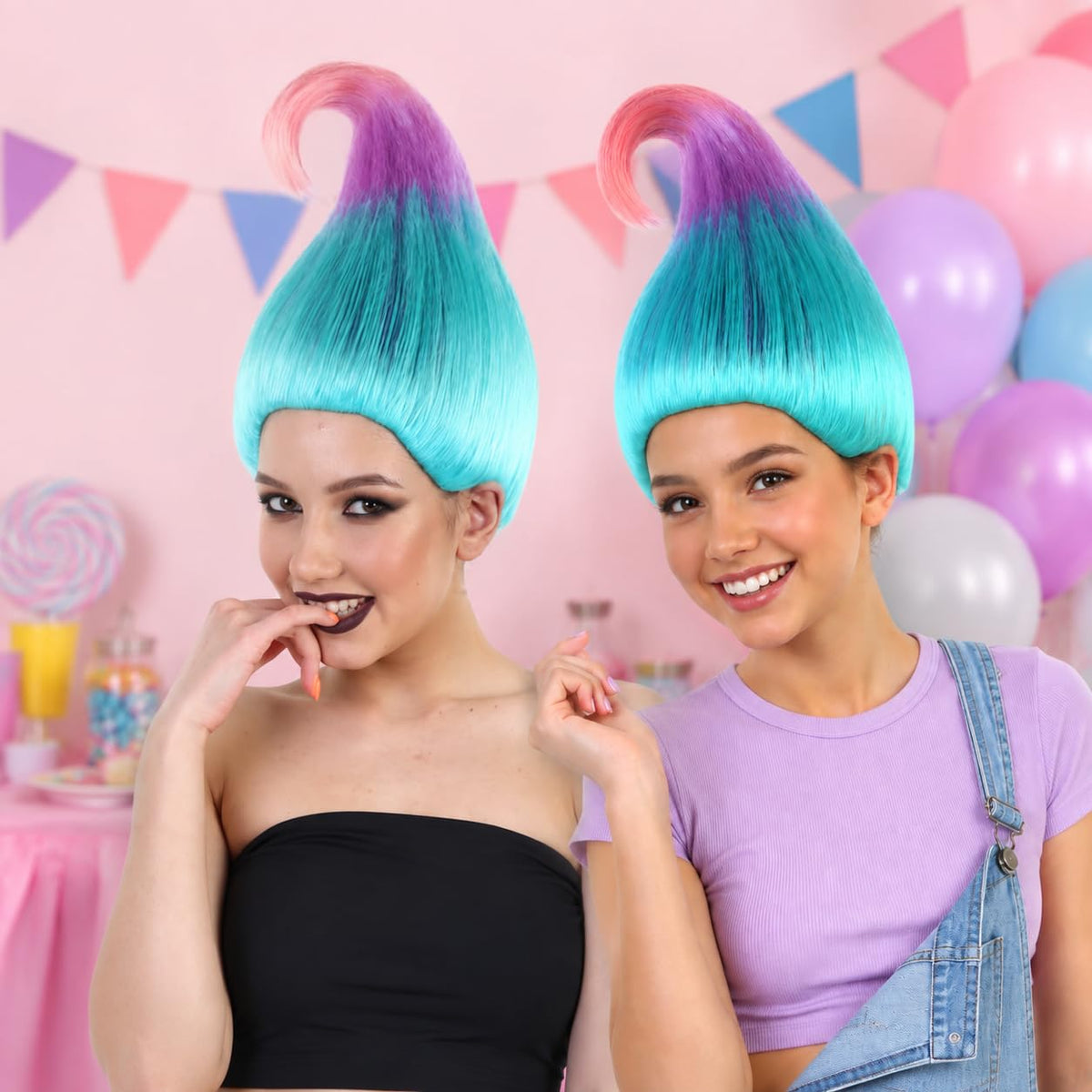 HPO Tri-Color Troll Wig Pointy Troll Fairy Bundle Adult & Teen Costume Hair