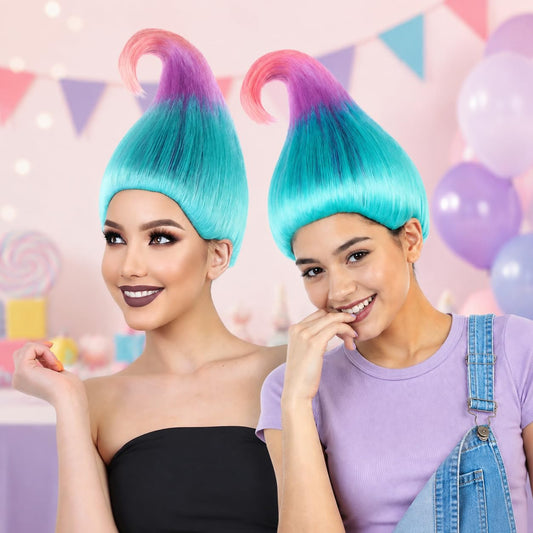 HPO Tri-Color Troll Wig Pointy Troll Fairy Bundle Adult & Teen Costume Hair