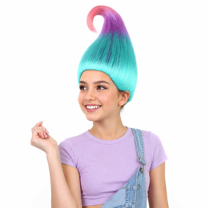 HPO Tri-Color Troll Wig Pointy Troll Fairy Bundle Adult & Teen Costume Hair