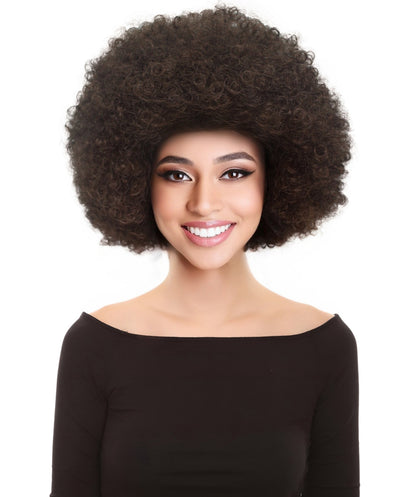 HPO Adult Unisex EG Brown Afro Wig – Classic Curly Wigs Themed Events, Perfect for 70s Disco, Halloween and Cosplay, Premium Breathable Capless Cap with Flame Retardant Synthetic Fiber Hair