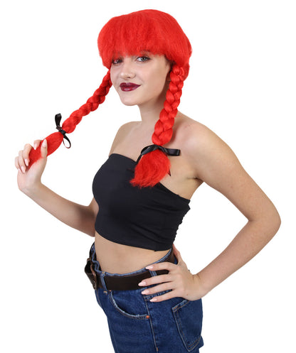 HPO Womens Farm Girl Wig | Medium Red Wig | Premium Breathable Capless Cap