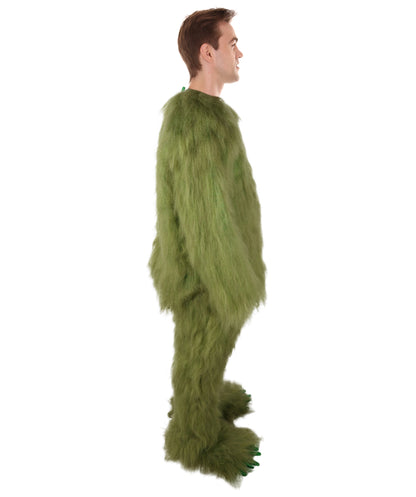 HPO Adult Unisex Olive Green Monster Soft Furry Full Costume, Bundel Set with Mask | Cosplay Mask | Flame-retardant Synthetic Fabric