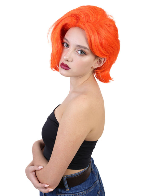 HPO Singer Womens Wig | Orange Short Halloween Party Wig | Premium Breathable Capless Cap