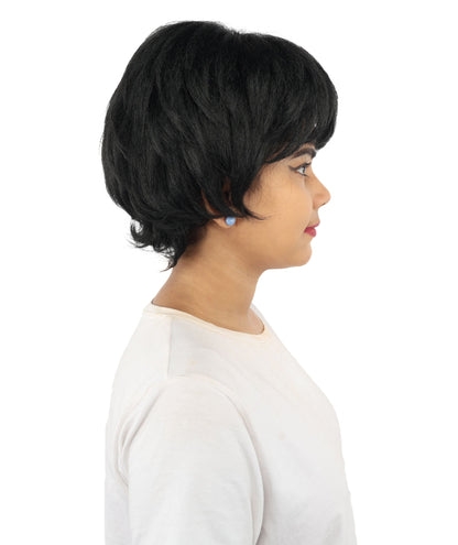 HPO Adult Women's Short Silver White Pixie Wig  | Edgy Layered Cut with Bangs | Synthetic Hair Wig for Stage Fashion, Cosplay, Halloween & Bold Party Looks