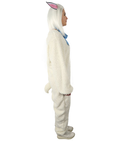 HPO Unisex White Long Lamb Wig and Costume | Suitable for Halloween | Flame-retardant Synthetic Fabric